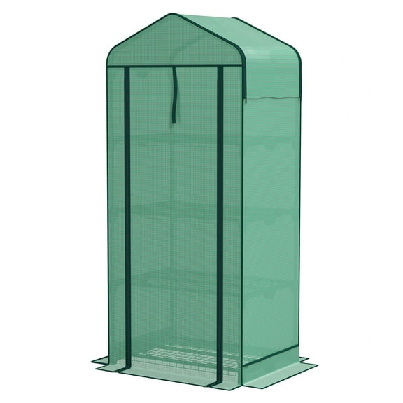 Mini Greenhouse, 4 Tier Portable Greenhouse with PE Cover, UV Protection, Roll-Up Door, Green - Indoor Outdoor Plant Grow House for Garden, Patio, Balcony