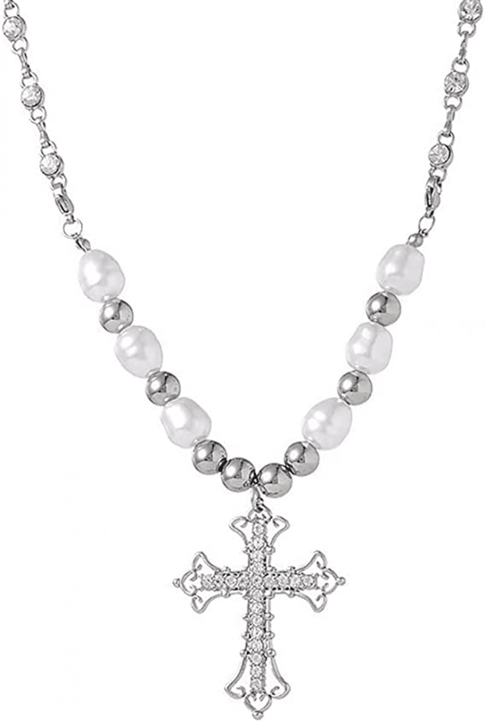 Crystal Cross Necklace Big Y2k Pearl Cross Necklace Stainless Steel Bead  Bling Chain Irregular Cool Punk Vintage Trendy Pendant Necklace for Women  Girls Christmas Gift - Walmart.com