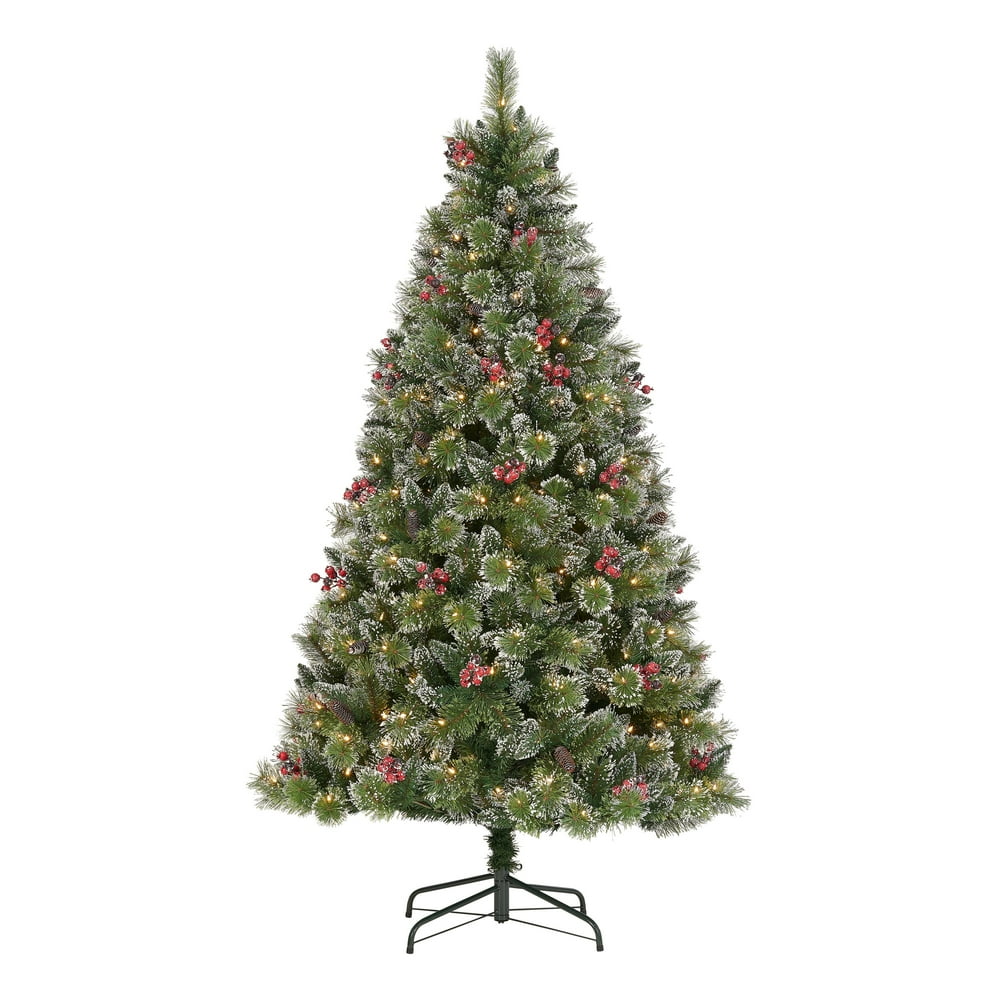 Holiday Time 7.5ft PreLit Glittering Frost Pine Christmas Tree, Green