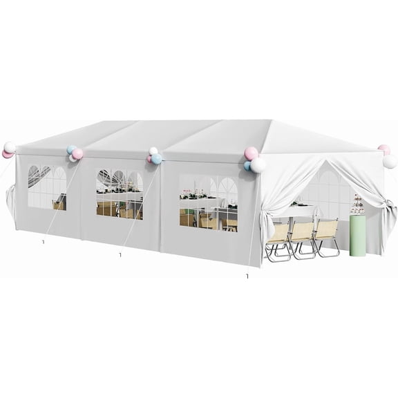 PetFurnishn 10'x30' Heavy Duty Party Tent - Waterproof Wedding Canopy with Removable Sidewalls & 2 Doors - Event Shelter Gazebo for Outdoor Gatherings (White)