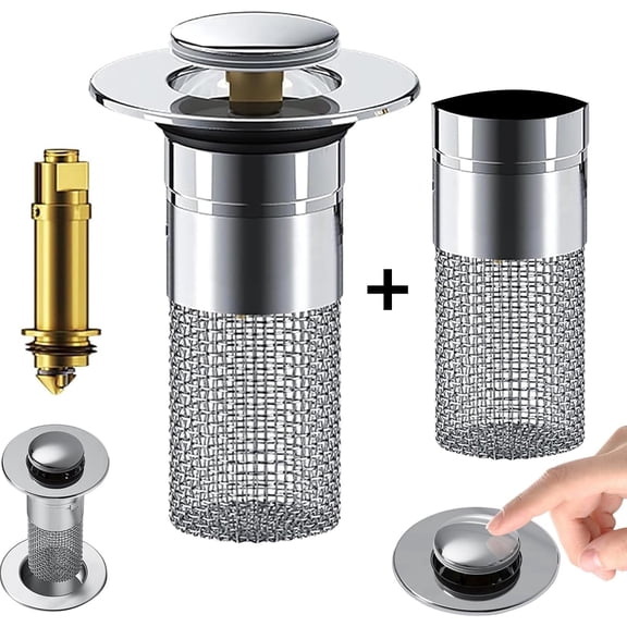 Pop up Sink Drain Filter,Stainless Steel Bathroom Sink Drain Strainer with Removable Filter Basket Hair Catcher,Bathroom Sink Drain Stopper,Bathroom Sink Stopper Replacement