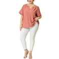 thumbnail image 2 of Agnes Orinda Women's Plus Size Dressy Button Down Ruched V Neck Office Shirt 1X Pink, 2 of 7