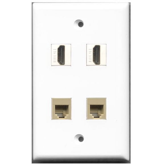 RiteAV - 2 Port HDMI 2 Port Phone RJ11 RJ12 Beige Wall Plate