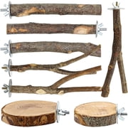 8 Pcs Natural Wood Bird Perches, Bird Cage Accessories, Bird Toys for Parakeets, Cockatiel, Conure, Budgie