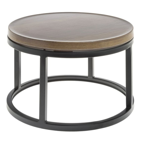 HUBERT® Black Display Riser with Acacia Top - 11 1/5"Dia x 7 1/8"H
