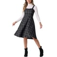 thumbnail image 2 of INSPIRE CHIC Tweed Dress for Women's Sleeveless Square Neck Plaid A-Line Pinafore Overall Dresses S Black, 2 of 6