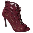 thumbnail image 1 of Wild Diva Women Stiletto Heels Open Peep Toe Cutout Pumps Lace Up Back Zipper BERLIN-101 Burgundy Red Suede 5.5, 1 of 3
