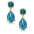 thumbnail image 2 of Gem Stone King 18K Yellow Gold Plated Silver London Blue Topaz Earrings for Women | 8.90 Cttw | Gemstone November Birthstone | Pear Shape 12X8MM, 2 of 4