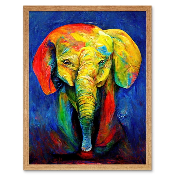 Surreal Baby Elephant Colourful Abstract Bright Art Print Framed Poster Wall Decor 12x16 inch