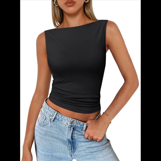 Chaleco Sin Mangas Sexy de Moda para Mujer, Negro, Talla XL
