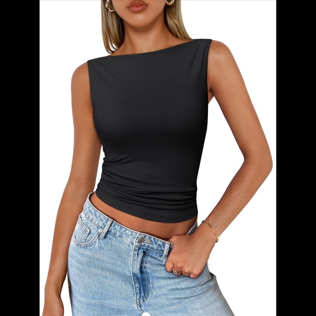 Chaleco Sin Mangas Sexy de Moda para Mujer, Negro, Talla S