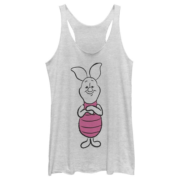 Women's Winnie the Pooh Piglet Sketch Racerback Tank Top White Heather Large