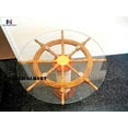 thumbnail image 2 of Authentic Wood Crafted Coffee Table with Thick Glass Top | Maritime Ship Wheel Tables with Rope Pillar (30 Inches), 2 of 4