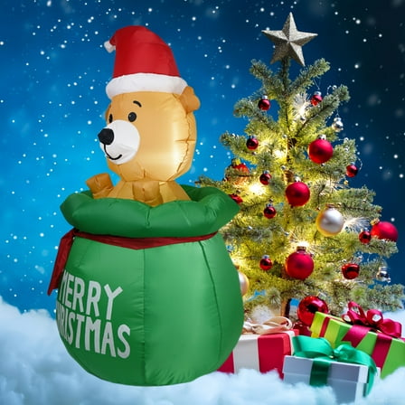 5 FT Inflatable Bears Christmas Decor Outdoor With LED Light, Quick Air Blown, Yard Inflatables, Christmas Inflatables, Outdoor Christmas Decorations For Yard Garden Lawn Decor