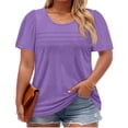 thumbnail image 5 of Solid Color Plus Size Women Short Sleeve Crew Neck Casual Pleated Tee Shirt, 5 of 6