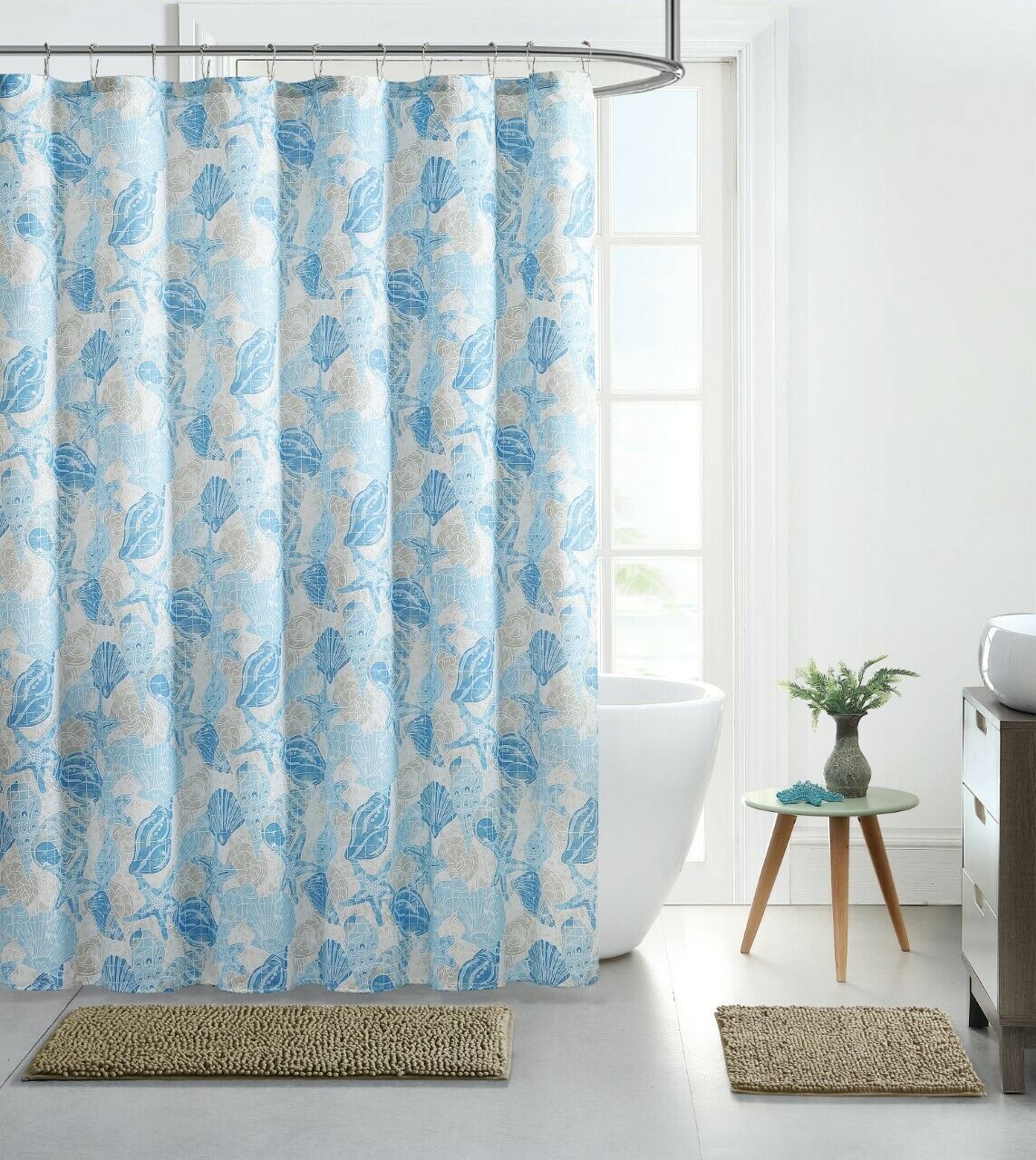 Serafina Home Fabric Ocean Sea Life Shower Curtain for Bathroom Shells