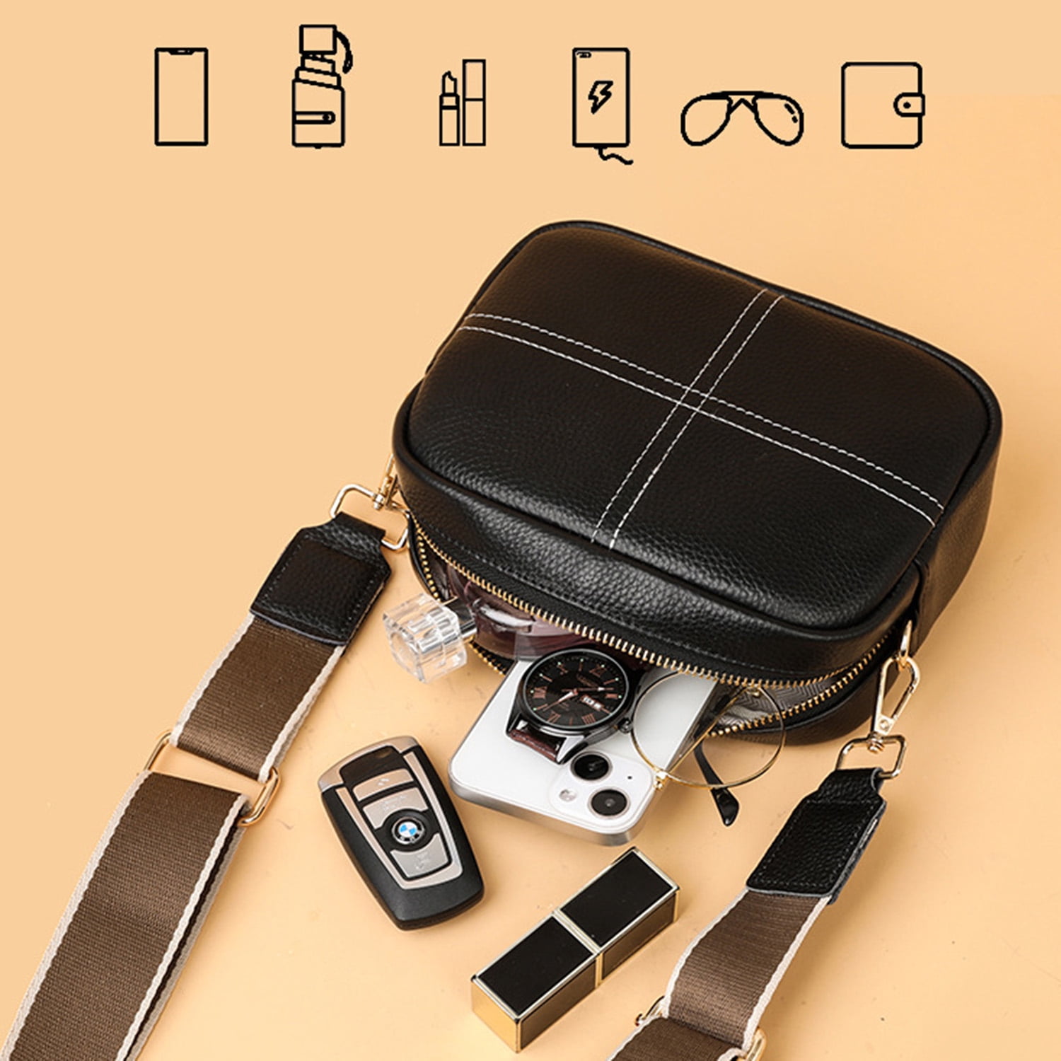 KAWELL Womens Small Crossbody Bag with Wide Strap Camera Purse and Wallet