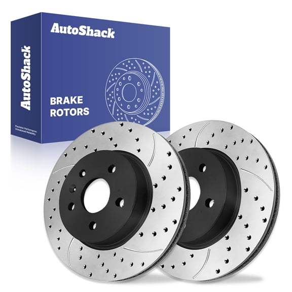AutoShack Front Brake Rotors for Buick & Chevrolet, Encore 2013-2022 Trax 2015-2022, AWD FWD L4 1.4L - E-Coated Drilled & Slotted - ShadowGuard - 11.81" (300 mm), 5-Lug