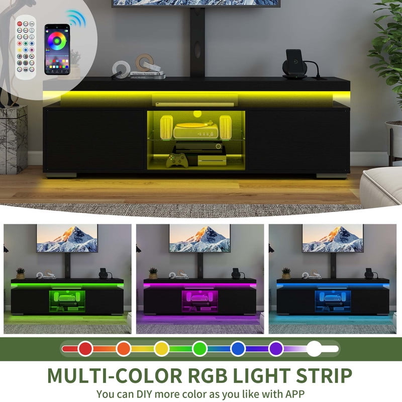 Uforic TV Stand with Mount & Power Outlet, LED TV Mount for 55/60/65 inch TVs, Height Adjustable, Black