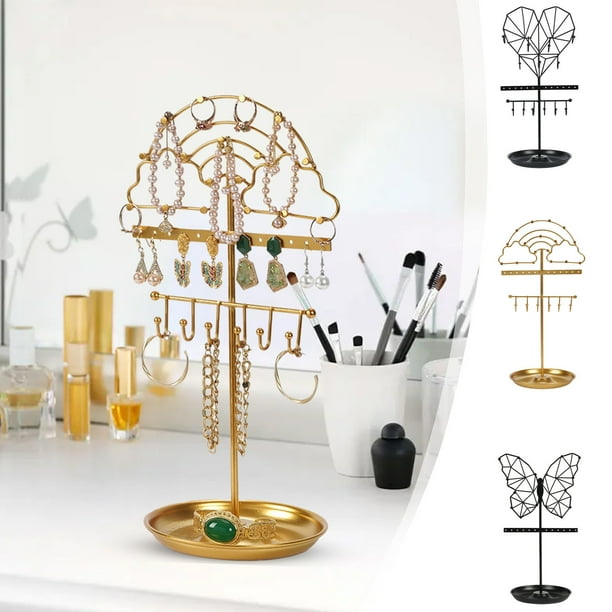 Estante organizador vertical de joyas - Soporte colgante para pendientes, collares y pulseras con diseños de mariposas y corazones