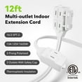 thumbnail image 6 of BN-LINK 2 Pack 12ft Indoor Extension Cord, 3 Outlet, 16/2 SPT-2, White, 2-Prong Polarized Plug, Household Power Cord for Home, Office & Holiday Decorations, 6 of 7