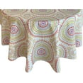 thumbnail image 3 of Newbridge 70 Inch Round Fabric Tablecloth, Coral and Green Circle Stitch, Indoor Outdoor No Iron Soil Resistant Dining Room, Party and Banquet Table Cover, Modern Boho Chic Print, 3 of 5