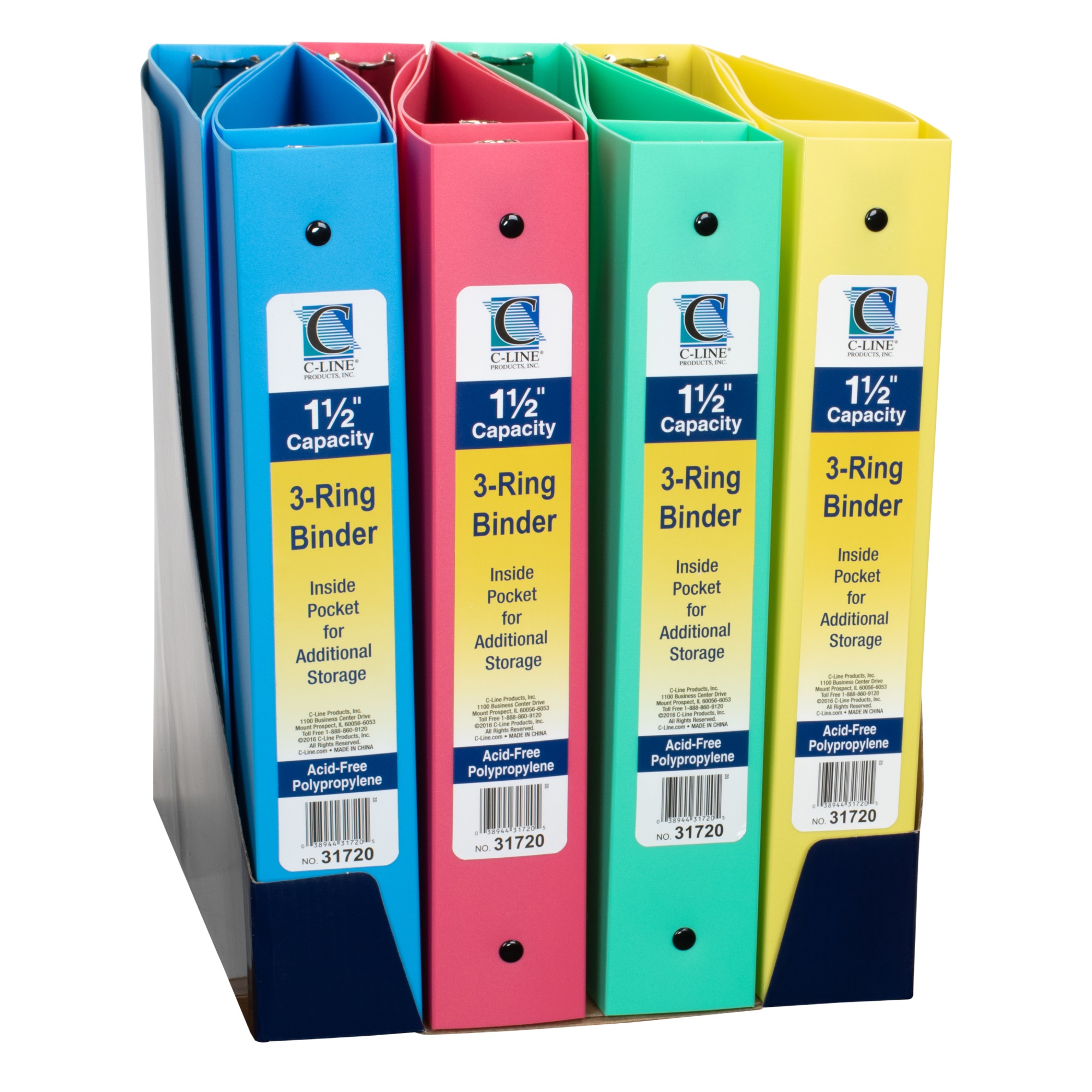 C-line 3-Ring Poly Binder, 1 1/2 Inch Capacity (Color May Vary) (Set of 12 Binders)