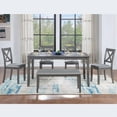 thumbnail image 2 of 6 Piece Dining Table Set, Wooden Rectangular Kitchen Table with 4 Dining Chairs with Cushions and 1 Bench with Cushion, Kitchen Dining Room Table Set for 6 (Gray), 2 of 8
