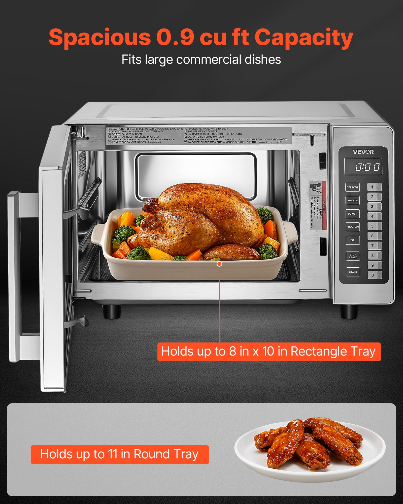 VEVOR Countertop Microwave Oven, 0.9 Cu Ft,1000W Digital Stainless Steel Microwave Oven with Touchscreen,10 Cooking Presets,5 Power Levels,Multi-Lock Door & Easy Clean Interior for Commercial Use