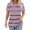 thumbnail image 1 of Plebaso Chemises à Manches Courtes Rayées pour Femmes Col Rond Tunique Plissée Blouses d'Été Décontractées Amples, 1 of 5