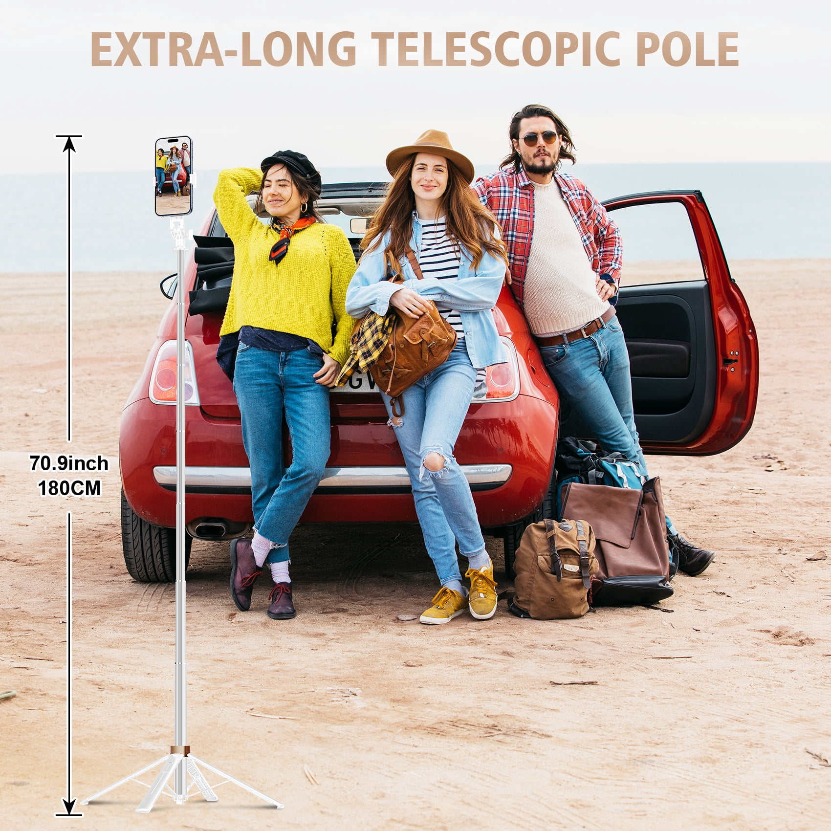 Tall Selfie Stick Phone Tripod with Bluetooth Remote -71 inches Adjustable Phone Tripod Stand, 1/4" Screw Mount Compatible with iPhone, Android, GoPro, Camera for Vlogging, Recording, Live Streaming