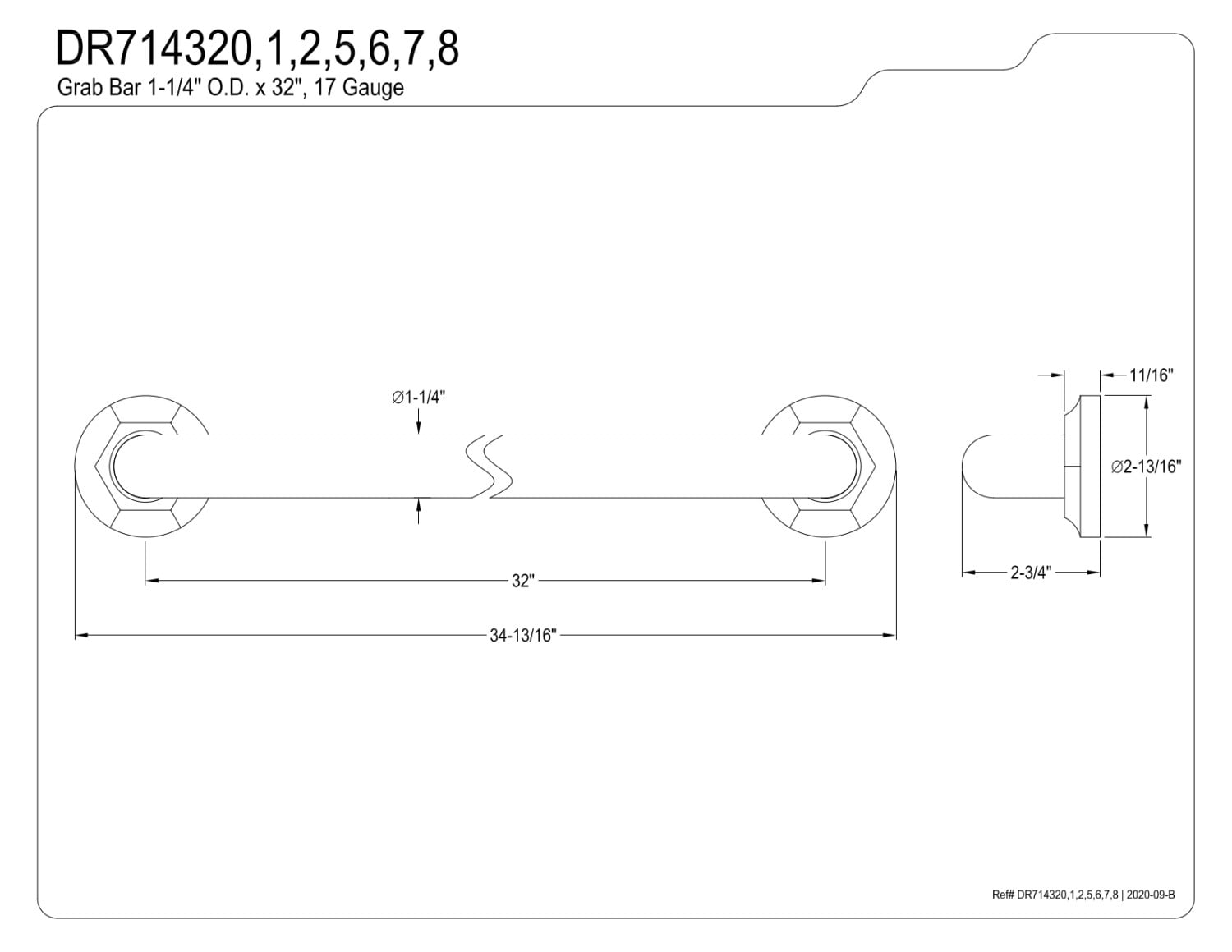 Kingston Brass DR714325 Metropolitan 32" Grab Bar, 1-1/4" Diameter, Oil Rubbed Bronze
