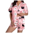 thumbnail image 3 of LILIYA Halloween Pajamas Women Ghost Pumpkin Printed Short Sleeve Lapel Button Shirts and Shorts Cute Soft Nightwear Sleepwear European and Style, 3 of 8