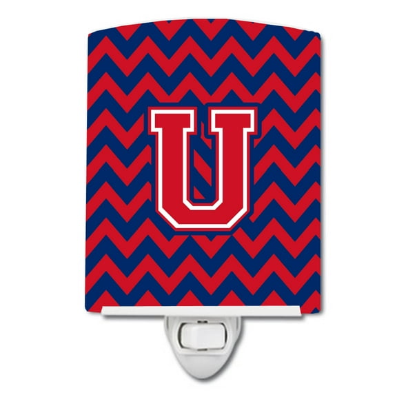 Caroline's Treasures CJ1054-UCNL Letter U Chevron Yale Blue and Crimson Ceramic Night Light, 6x4x3", multicolor