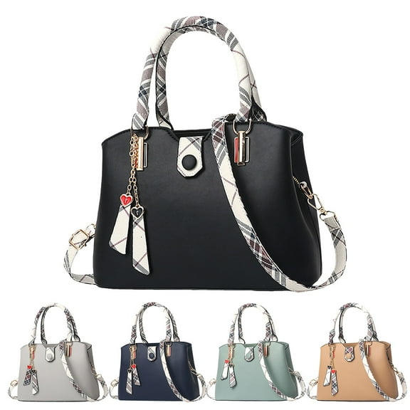 Lispipm Womens Purses and Handbags Fashion Top Handle Satchel Compartments Tote Bag Leather Printed Strap Crossbody Shoulder Bags with Pendant Black