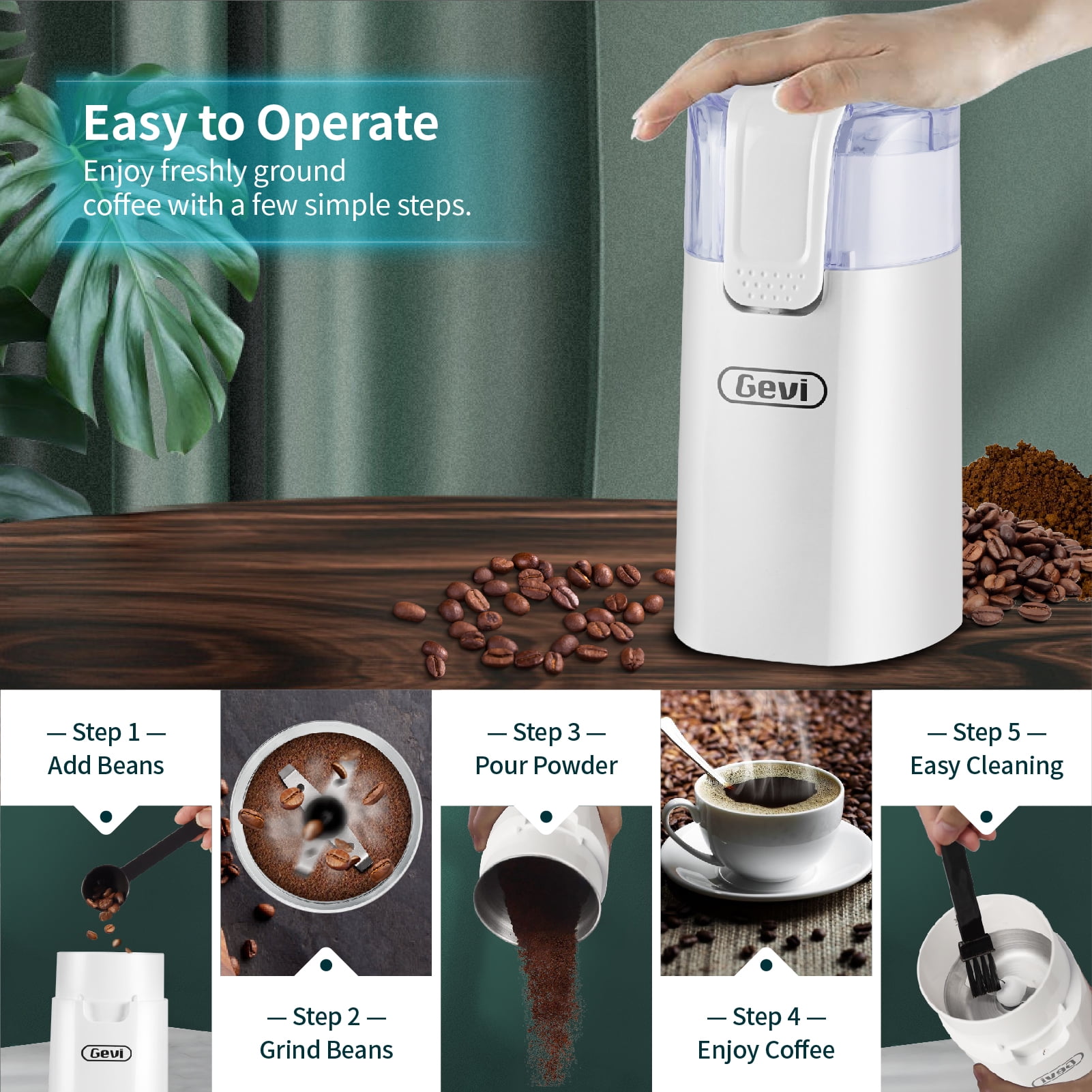 Gevi Electric Coffee Grinder Stainless Steel Blade Grinder