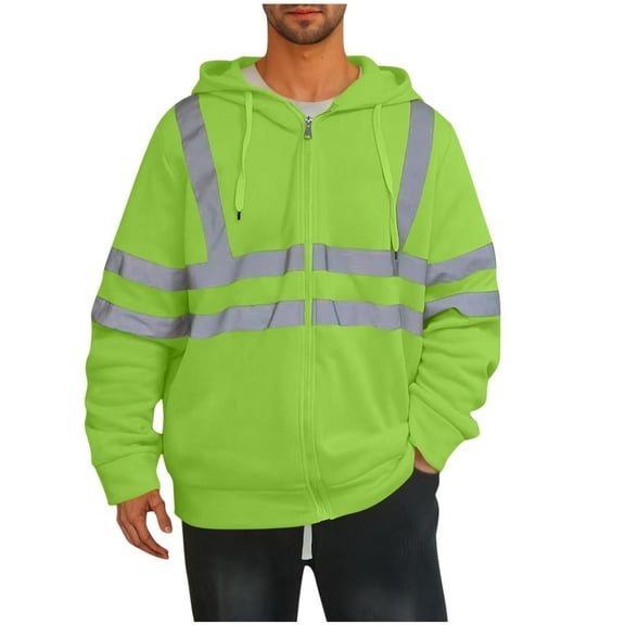 M-4X Plus Size Jackets for Men Big & Tall Zip Up Reflective Work Hoodies & Sweatshirts Fleece Lined Long Sleeve Color Block Thermal Warm Coats