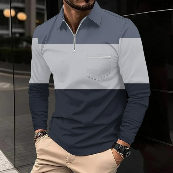 SNOWSONG Long Sleeve Shirts for Men, Mens Casual Business Fashion Lapel Sport Zip Polo Shirt with Pockets, Quarter Zip Pullover, Polo Shirts for Men Black L