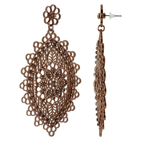 - Gem Avenue Captivating Filigree Floral Dangle Earrings with marquise shape Rhinestones accents