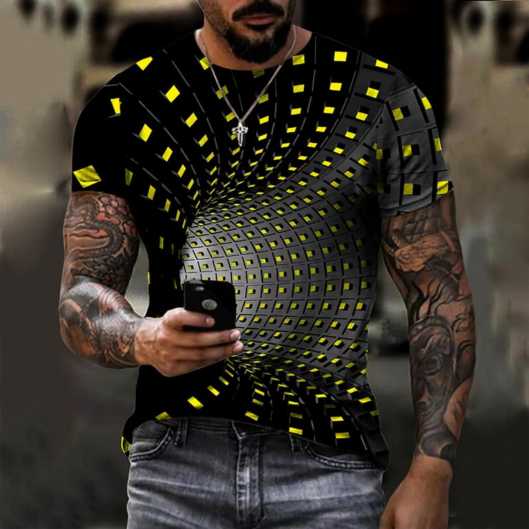 sund fornuft markedsføring Refinement 3D Optical Illusion Print T-Shirts for Men Spring Summer Funny Tunnel  Pattern Crewneck Short Sleeve Graphics Tees Shirt Workout Tops Streetwear -  Walmart.com