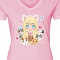 thumbnail image 4 of Inktastic Neko Anime Girl with Kittens Women's V-Neck T-Shirt, 4 of 5