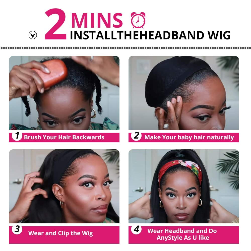 Headband Wig Human Hair Deep Wave Glueless None Lace Front Headband Wig Brazilian Virgin Hair Wigs for Black Women - 28 inch