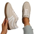 thumbnail image 3 of Women's Retro Contrast Stripe Low Top Sneakers Faux Suede Upper Lace Up Non Slip Gum Sole Casual Walking Shopping Daily Wear Ladies Fashion Shoes 36, 3 of 5