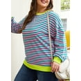 thumbnail image 6 of SHEWIN Oversized Sweatshirts for Women Plus Size Pullover 2025 Fashion Stripe Fall Tops Pink Green 5X, 6 of 8