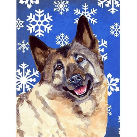 Norwegian Elkhound Winter Snowflakes Holiday Flag Canvas- House Size