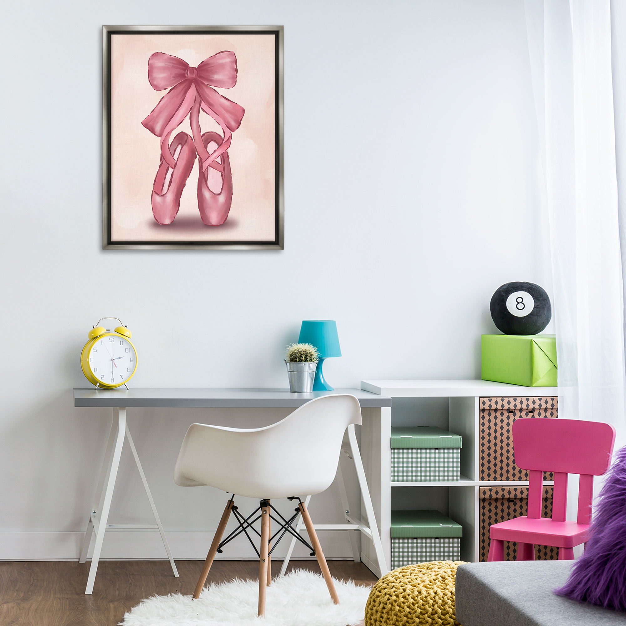 Stupell Industries Ballet Slippers Bow Entertainment Painting Gray Floater Framed Canvas Art Print Wall Art, 25 x 31