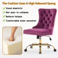thumbnail image 4 of Pawverly Velvet Upholstered Office Chair, Tufted Button Swivel Desk Chair with Adjustable Height, Gold Metal Base & Wheels, Modern Vanity Chair, Purple, 4 of 8
