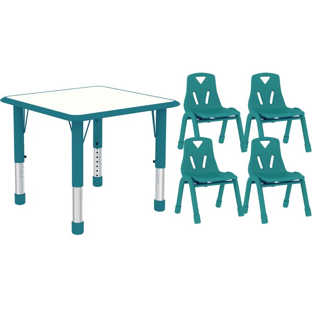 Homelala Teal Kids Table and Chairs Set Height Adjustable Rectangle