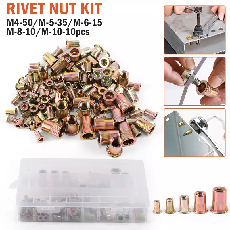 FLINT - 120Pcs Rivet Nuts Kit Sae Carbon Steel Rivet Nut Insert Nutsert Assortment Kit