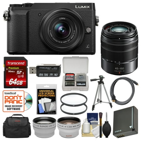 Panasonic Lumix DMC-GX85 4K Wi-Fi Digital Camera + 12-32mm (Black) with 45-150mm Lens + 64GB Card + Case + Battery + Tripod + Tele/Wide Lens